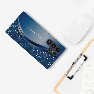Handgeschreven Naam Navy Blauwe Metaal Glitter Samsung Galaxy Hoesje