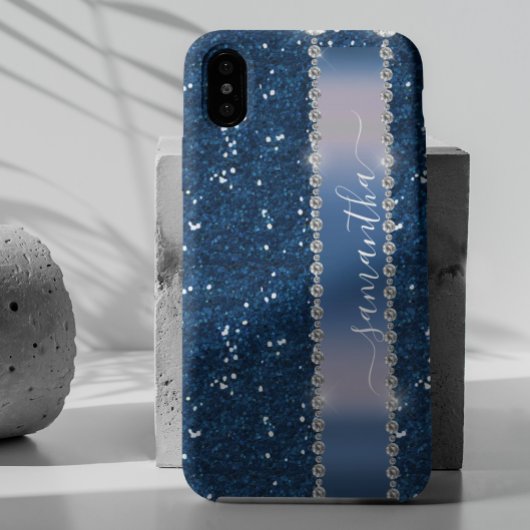 Handgeschreven naam Navy Blue Diamond Glitter 12 Case-Mate iPhone Case