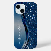 Handgeschreven naam Navy Blue Metal Glitter 12 Case-Mate iPhone Case (Achterkant)