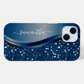 Handgeschreven naam Navy Blue Metal Glitter 12 Case-Mate iPhone Case (Achterkant (horizontaal))