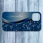 Handgeschreven naam Navy Blue Metal Glitter 12 iPhone 15 Case<br><div class="desc">Dit ontwerp kan op het gebied worden gepersonaliseerd dat door de foto en/of tekst te veranderen wordt verstrekt. Of het kan worden aangepast door te klikken deze Sjabloon personaliseert en dan de klik te kiezen om verdere optie aan te passen en de kleur van de achtergrond te schrappen of te...</div>