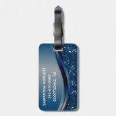 Handgeschreven naam Navy Blue Metal Glitter Bagagelabel (Achterkant verticaal)