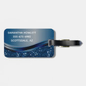 Handgeschreven naam Navy Blue Metal Glitter Bagagelabel (Achterkant horizontaal)