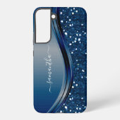 Handgeschreven naam Navy Blue Metal Glitter Samsung Galaxy Hoesje (Achterkant)