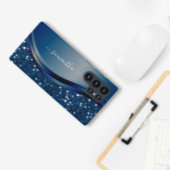 Handgeschreven naam Navy Blue Metal Glitter Samsung Galaxy Hoesje