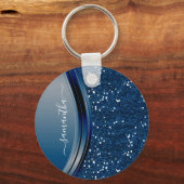 Handgeschreven naam Navy Blue Metal Glitter Sleutelhanger (Voorkant)