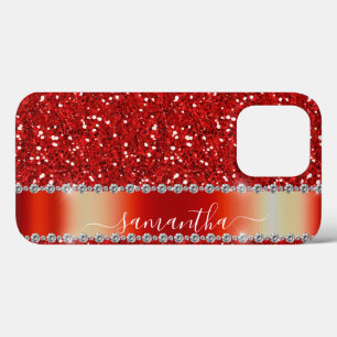 Handgeschreven naam Rood Diamond Glitter Case-Mate iPhone Case