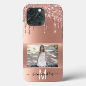 Handgeschreven naam Roos Gold Metal Glitter Foto Case-Mate iPhone Case (Achterkant)