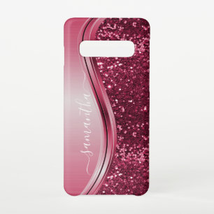 Handgeschreven naam Roze meisje Metal Glitter s10 Samsung Galaxy S10 Hoesje