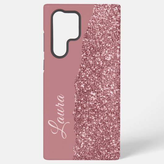Handgeschreven naam roze Metal Faux Glitter Samsung Galaxy Hoesje (Achterkant)