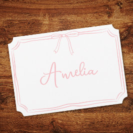 Handgeschreven Naam Roze Strik Aesthetic Notitieka Kaart