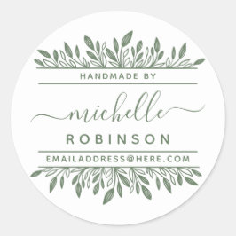 Handgeschreven naam Sage Green Botanical Handgemaa Ronde Sticker