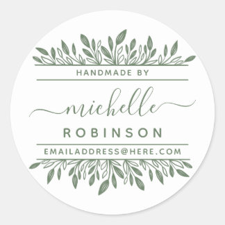 Handgeschreven naam Sage Green Botanical Handgemaa Ronde Sticker