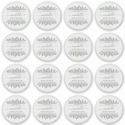 Handgeschreven naam Sage Green Botanical Handgemaa Sticker (Voorkant)