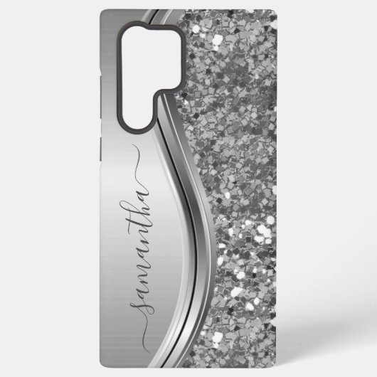 Handgeschreven naam Silver Metal Faux Glitter Samsung Galaxy Hoesje (Achterkant)