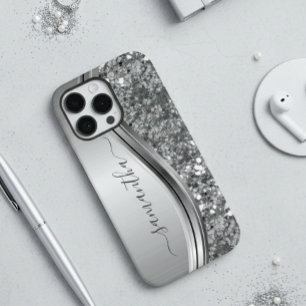 Handgeschreven naam Silver Metal Glitter 12 Case-Mate iPhone Case