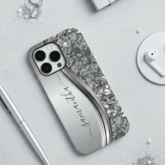 Handgeschreven naam Silver Metal Glitter 12 Case-Mate iPhone Case