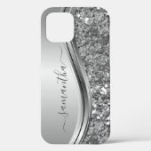 Handgeschreven naam Silver Metal Glitter 12 Case-Mate iPhone Case (Achterkant)