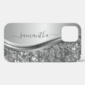 Handgeschreven naam Silver Metal Glitter 12 Case-Mate iPhone Case (Achterkant (horizontaal))