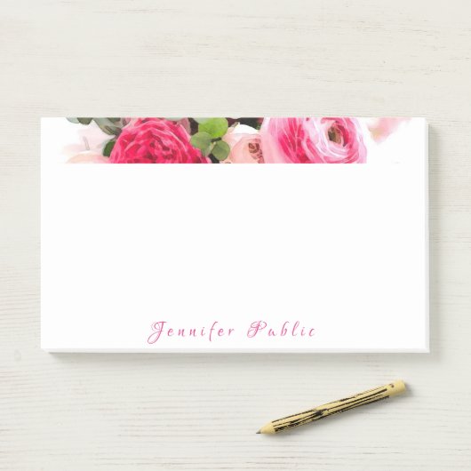 Handgeschreven Naam Tekst Waterverf Rozen Sjabloon Post-it® Notes (Op bureau)