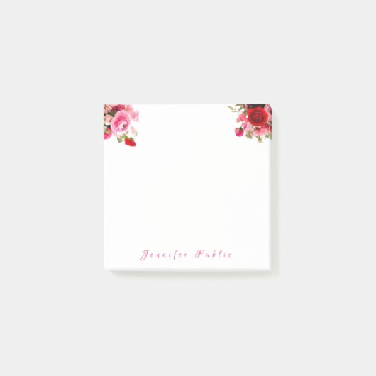 Handgeschreven Naam Tekst Waterverfrozen Bloem Post-it® Notes (Voorkant)