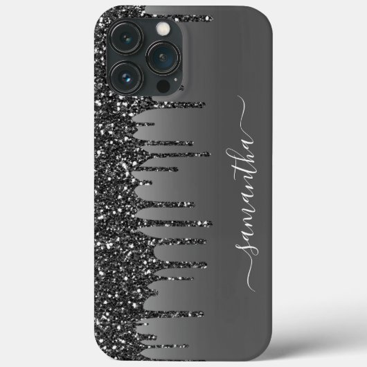 Handgeschreven naam Zwart metaal Glitter Kijk Case-Mate iPhone Case (Achterkant)