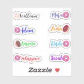 Handgeschreven Namen & Donuts: Waterdichte Sticker (Vel)