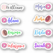 Handgeschreven Namen & Donuts: Waterdichte Sticker (Voorkant)