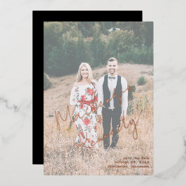 Handgeschreven namen foto goud folie save the date uitnodiging