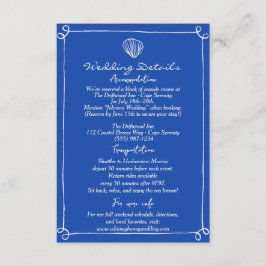 Handgeschreven nautische bruiloft details en richt informatiekaartje