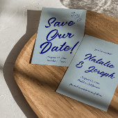 Handgeschreven Navy kleurrijke retro moderne bruil Save The Date