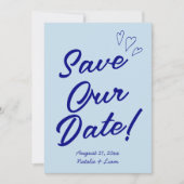 Handgeschreven Navy kleurrijke retro moderne bruil Save The Date (Voorkant)