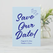 Handgeschreven Navy kleurrijke retro moderne bruil Save The Date (Staand voorkant)