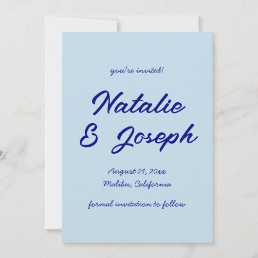 Handgeschreven Navy kleurrijke retro moderne bruil Save The Date (Achterkant)