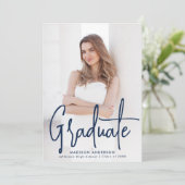 Handgeschreven Navy Script 2 Foto Afstuderen Aankondiging (Staand voorkant)