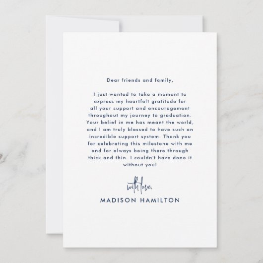 Handgeschreven Navy Script Photo Afstuderen Bedankkaart (Achterkant)