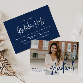 Handgeschreven Navy Script Photo Graduation Party Kaart