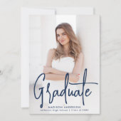 Handgeschreven Navy Script Photo Graduation Party Kaart (Voorkant)