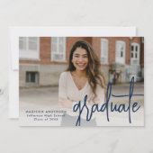 Handgeschreven Navy Script Photo Graduation Party Kaart (Voorkant)