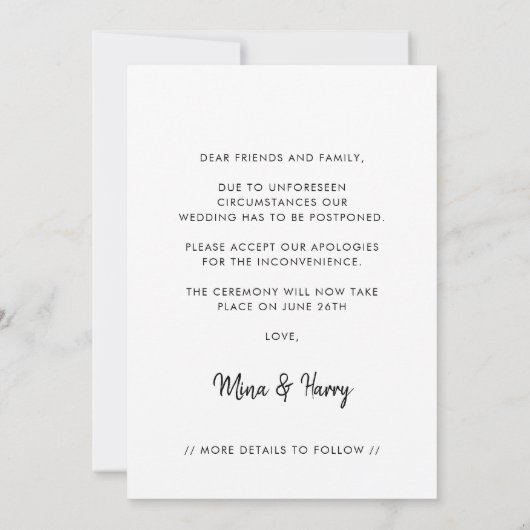 Handgeschreven nieuwe bruiloft plan update foto aankondiging (Achterkant)