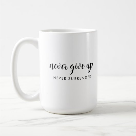 Handgeschreven offerte nooit opgeven Nooit overgev Koffiemok (Links)