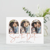 Handgeschreven Opslaan Datum Roos Gold Marble Arch Save The Date (Staand voorkant)