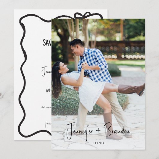 Handgeschreven Oud Geld Save the Date Foto Kaart (Voorkant / Achterkant)