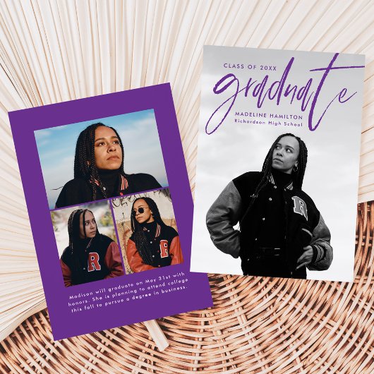 Handgeschreven Paarse Brush Script 4 Photo Afstude Aankondiging