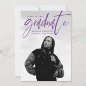 Handgeschreven Paarse Brush Script 4 Photo Afstude Aankondiging (Voorkant)