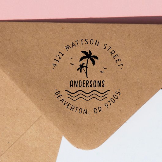 Handgeschreven Palms-Tree Tropical Return-adres Zelfinktende Stempel