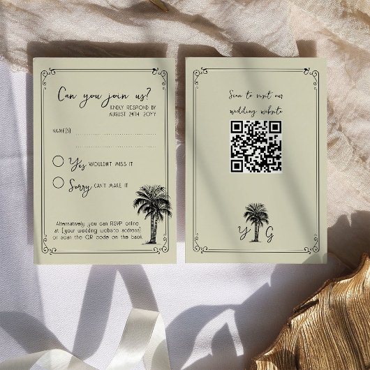 handgeschreven palmschrift optionele QR-code RSVP Kaartje
