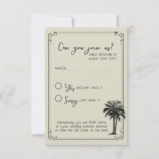  handgeschreven palmschrift optionele QR-code RSVP Kaartje (Voorkant)