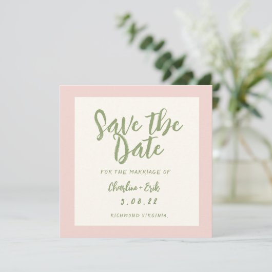 Handgeschreven pastel Retro Huwelijk Save The Date (Staand voorkant)