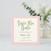 Handgeschreven pastel Retro Trouwkaart Save The Da Date (Staand voorkant)